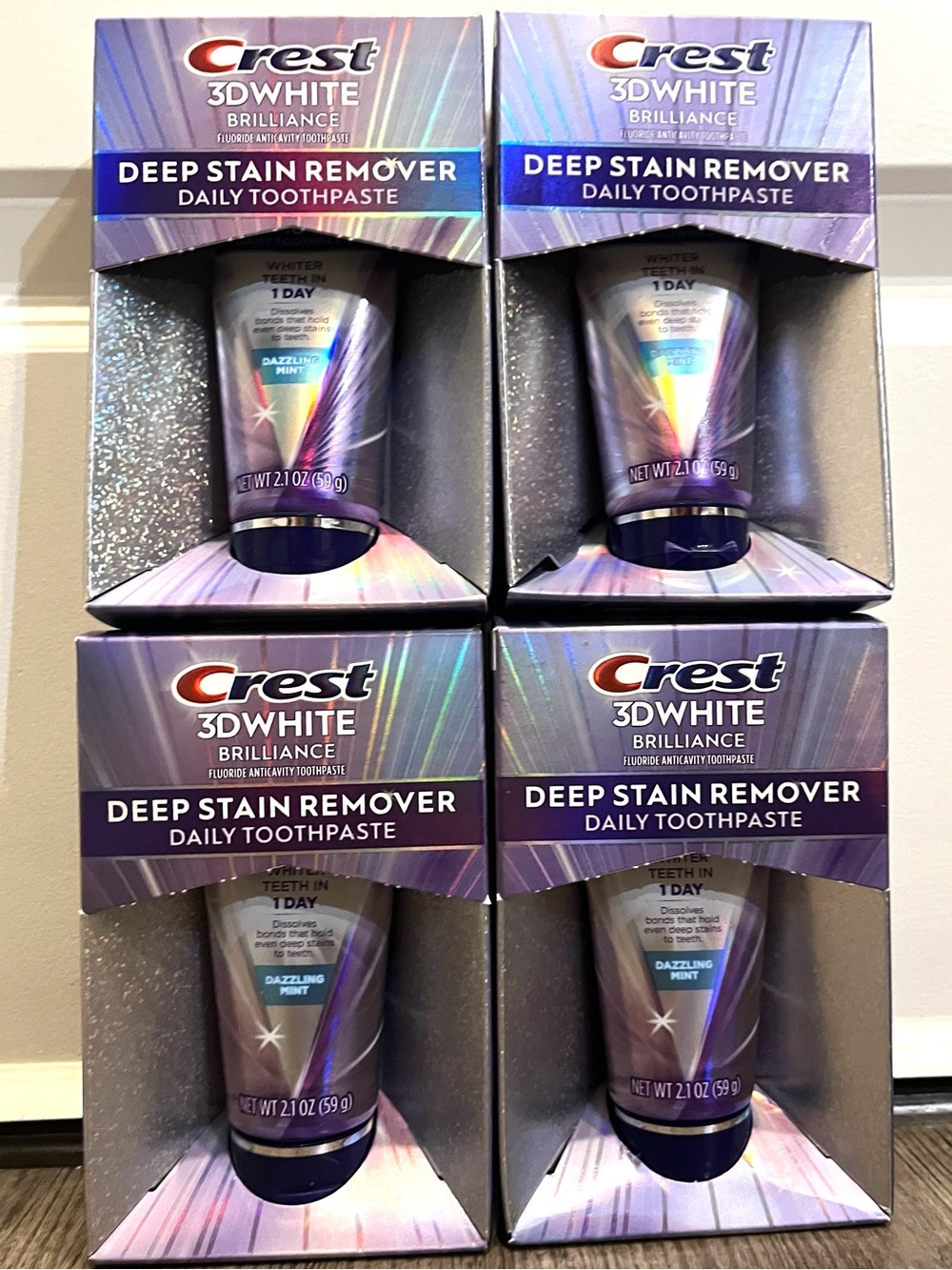 4 Crest 3D White Brilliance Deep Stain Remover Daily Toothpaste, 2.1oz ea